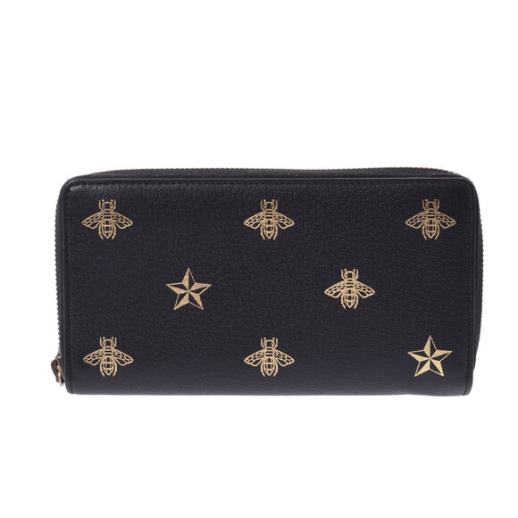 Gucci Bee Star Round Zipper Black Long Wallet - Picture 1 of 12
